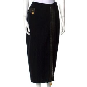 Donna Karan Womens Black Wool Midi Straight Pencil Skirt Size 28